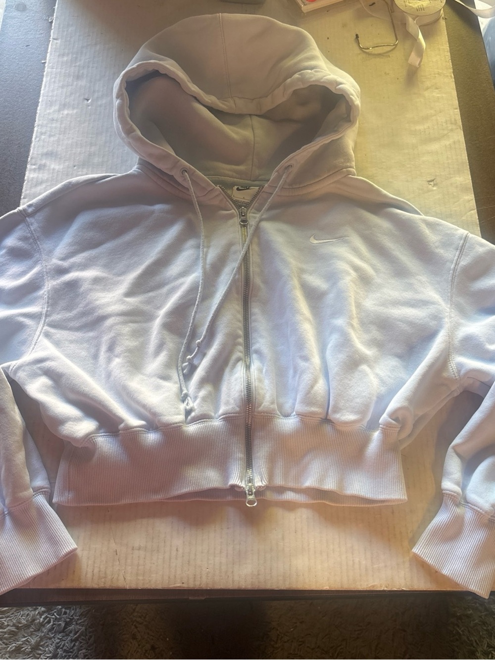 Nike Women's Cropped Full Zip Hoodie Off White Size Large